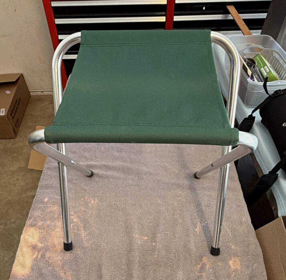 Green Foldable Portable Camping Stool, Aluminum Frame, Polyester Seat 250 lb